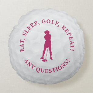 Coussins Ronds Dame golfeuse silhouette de balle de golf rose per