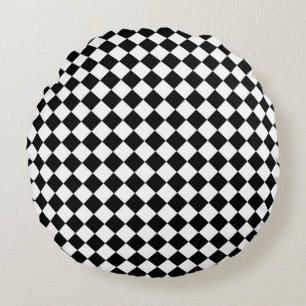 Coussins Ronds Damier Noir Blanc Diamant