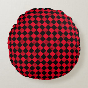 Coussins Ronds Damier rouge et motif carreaux buffalo noir et rou