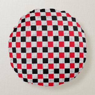 Coussins Ronds damier rouge et noir Motif vintage élégant