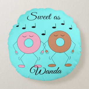 Coussins Ronds Dancing Donuts Pastel Blue
