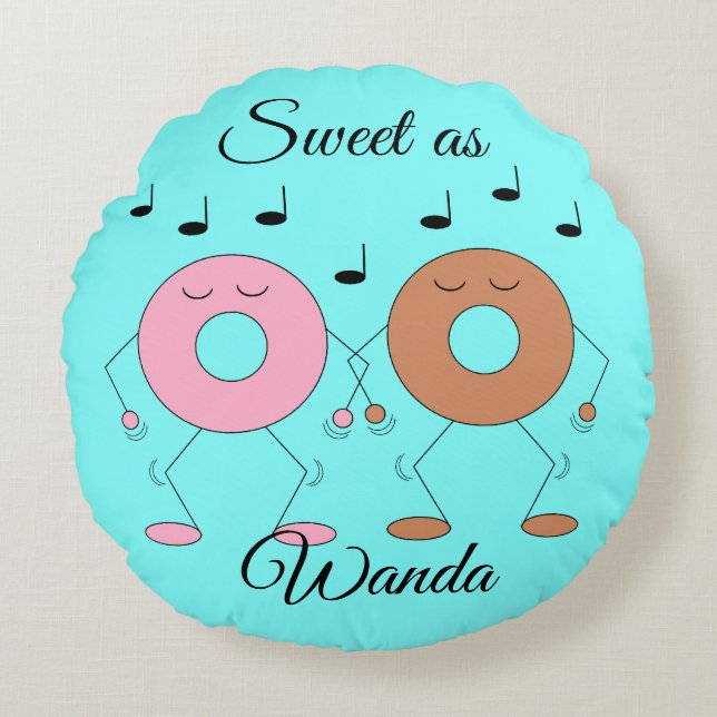 Coussins Ronds Dancing Donuts Pastel Blue (Devant)