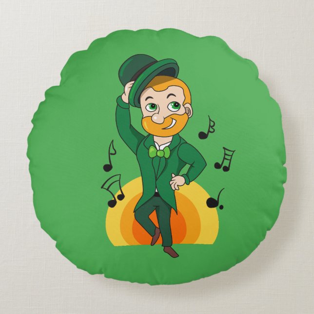 Coussins Ronds Dancing leprechaun, dessin animé de la Saint Patri (Devant)