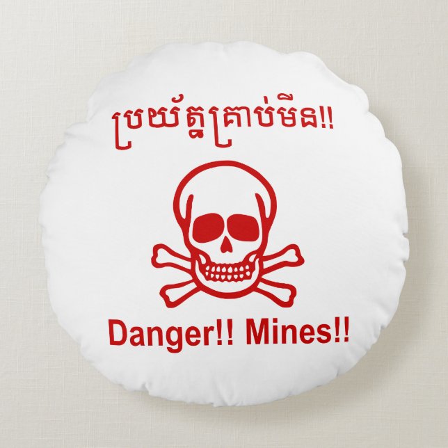 Coussins Ronds Danger ! ! Les mines ! ! SYMBOLE ☠ Cambodgien Khme (Devant)