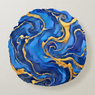Coussins Ronds Danse Royale Riche Bleu Royal Or Abstrait