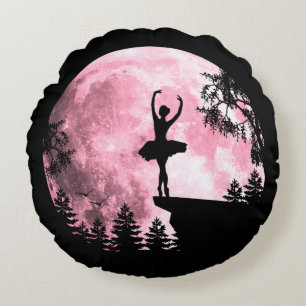Coussins Ronds Danseuse de ballet rose Ballerine de pleine lune F