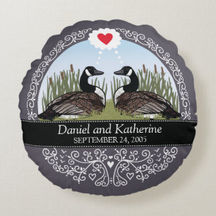 Coussins Ronds Date de mariage personnalisée Anniversaire, Oies