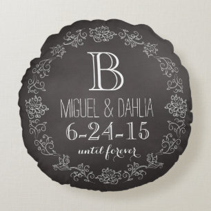 Coussins Ronds Date de mariage personnalisée sur tableau noir