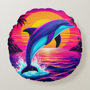 Coussins Ronds Dauphin Coloré  Coucher de Soleil Tropical Vibrant