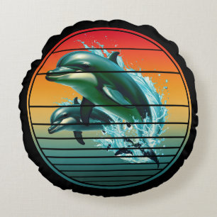 Coussins Ronds Dauphin Vintage Océan Créature Marine Dauphins