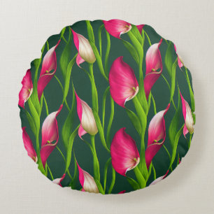 Coussins Ronds De belles fleurs de calla pink et vert gras