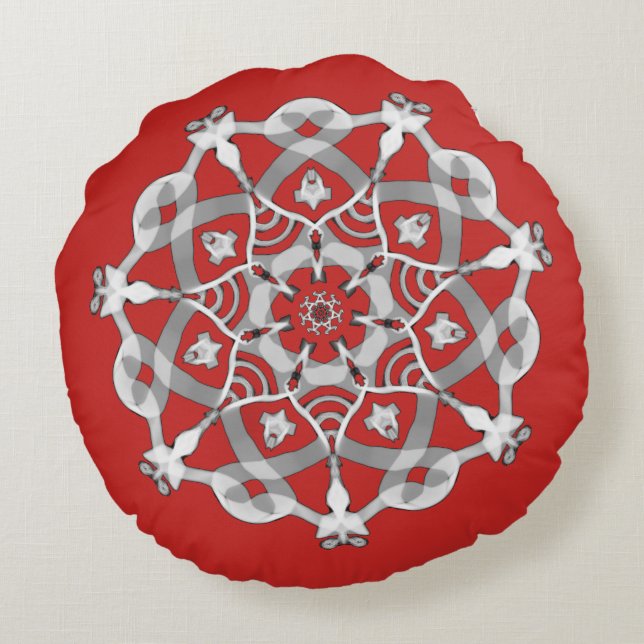 Coussins Ronds De *~* mandala rouge blanc et argenté (Dos)