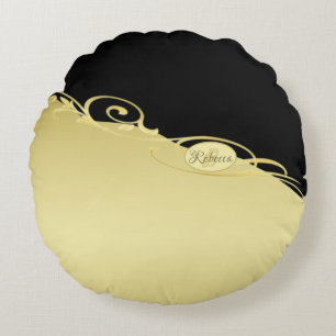 Coussins Ronds Décor de luxe sur or & noir, Monogramme