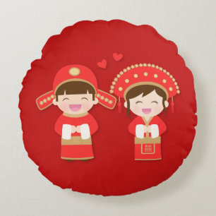 Coussins Ronds Décor de mariage de couple traditionnel chinois mi