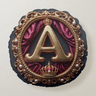Coussins Ronds Décor de monogramme en velours rouge avec couronne
