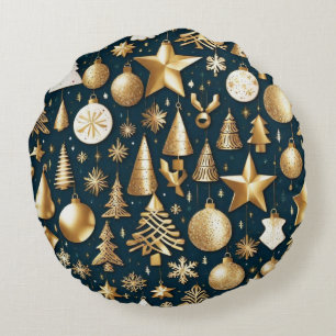 Coussins Ronds Décor motif de Noël or et ornements noirs