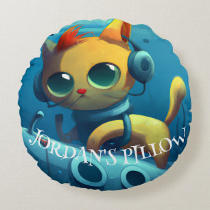 COUSSINS RONDS DÉCOR PERSONNALISÉ DE CHAT FANTAISISTE SOUS L'EAU
