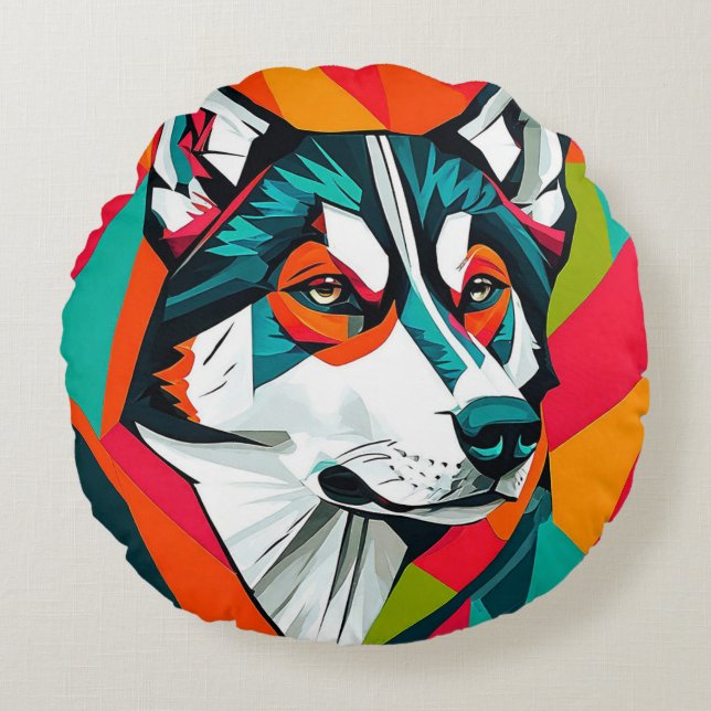 Coussins Ronds 🐺 Décoration Husky pour maison de amateur de chie (Devant)