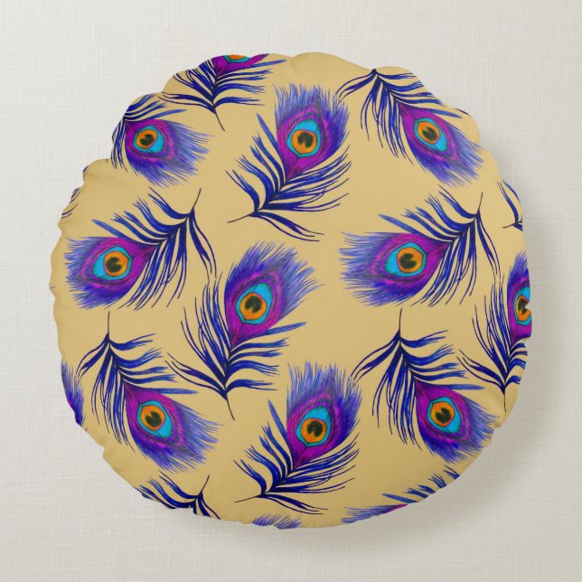 Coussins Ronds Decorative seamless pattern with beautiful peacock (Devant)