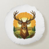 Coussins Ronds Deer with Antlers Sunset Forest Hunter Gift (Dos)