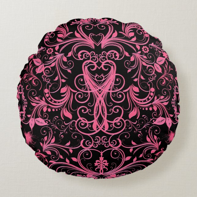 Coussins Ronds Défilement, Oreiller À Jeu Rose (Devant)
