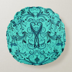 Coussins Ronds Défilement, oreiller à lancer Turquoise-rond