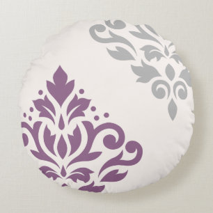 Coussins Ronds Défiler Damask Art I Plum & Grey sur Crème