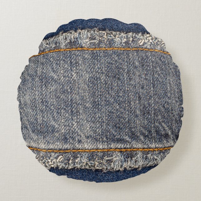 Coussins Ronds Denim Blue Jeans : Décontracté Double Patch (Devant)
