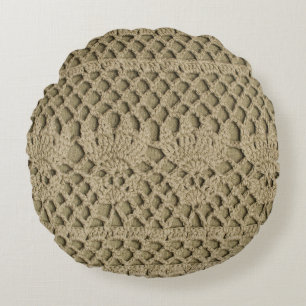 Coussins Ronds Dentelle artisanale vert olive sur arrière - plan 