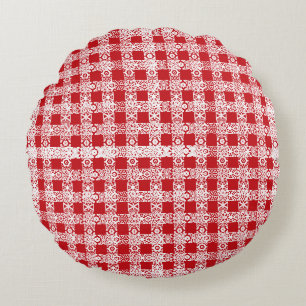 Coussins Ronds Dentelle rouge plaid blanc vintage motif