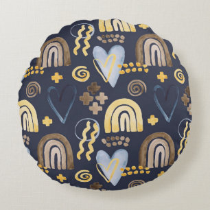 Coussins Ronds Des formes organiques naïves motif avec arc-en-cie