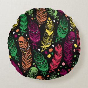 Coussins Ronds Des plumes ethniques sans couture, des motifs dyna