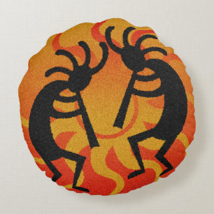 Coussins Ronds Désert tribal orange Sun Kokopelli de sud-ouest