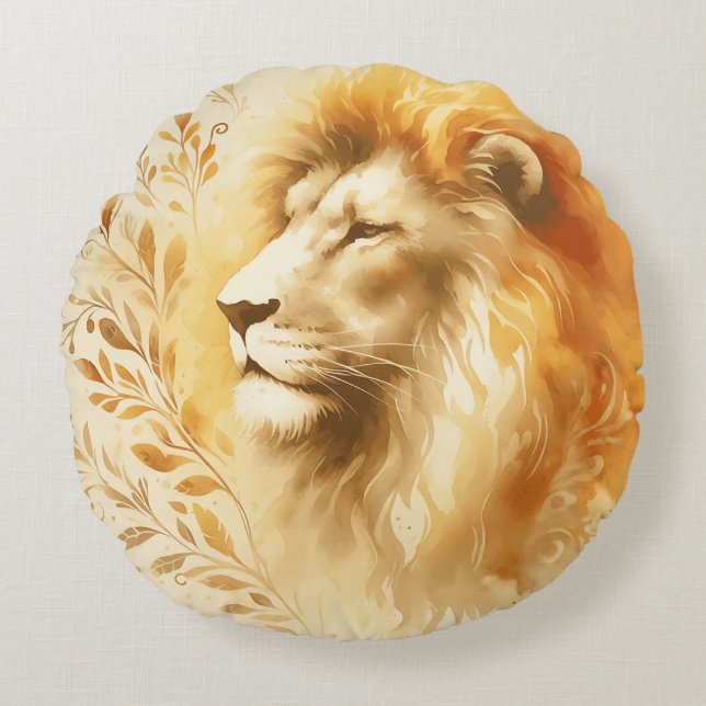 Coussins Ronds Design d'aquarelle de Lion Majestic (Devant)