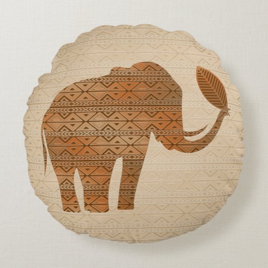 Coussins Ronds Design d'art tribal des éléphants (Devant)