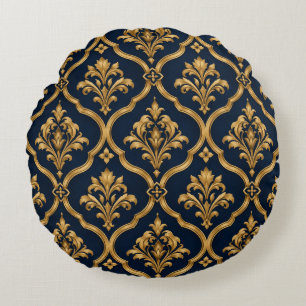 Coussins Ronds Design de motif vintage élégant en or et damas mar