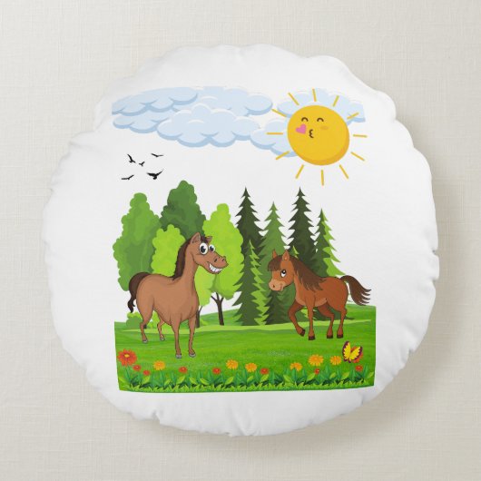 Coussins Ronds Design de petits chevaux pour les enfants (Devant)