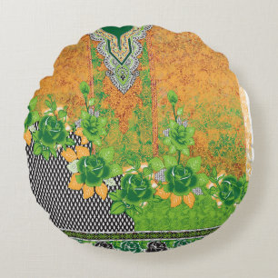 Coussins Ronds design d'un mur vert et jaune suspendu