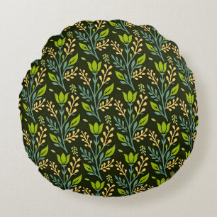 Coussins Ronds Design floral bleu et beige sophistiqué