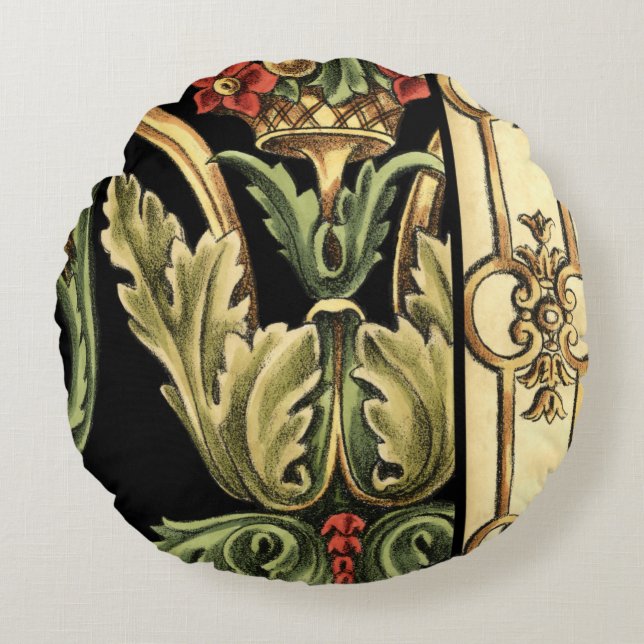 Coussins Ronds Design floral ornemental aux frontières noires (Devant)
