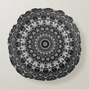 Coussins Ronds Design géométrique Mandala noir et blanc