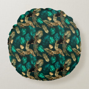 Coussins Ronds Design Leopard turquoise et Gold Series 7