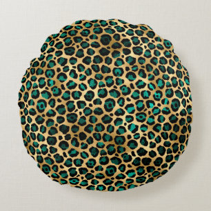 Coussins Ronds Design turquoise et Gold Leopard Series 14