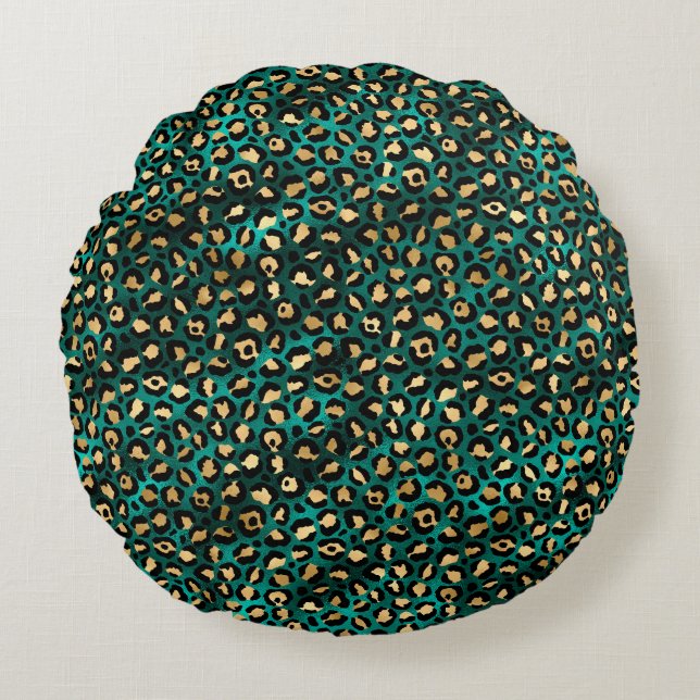 Coussins Ronds Design turquoise et Gold Leopard Series 3 (Devant)