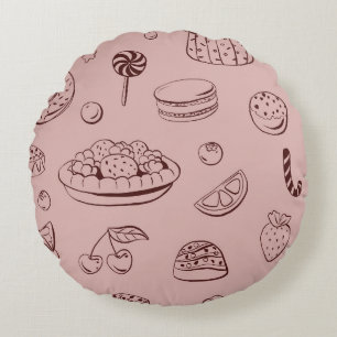 Coussins Ronds Desserts Sucrés & Motif de Dessin au Trait de Tart