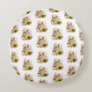 Coussins Ronds Dessin à la main drôle Ragdoll rouge chat avec des