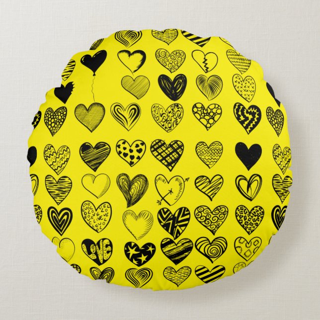 Coussins Ronds Dessin adorable de Black Heart Scribble (Devant)