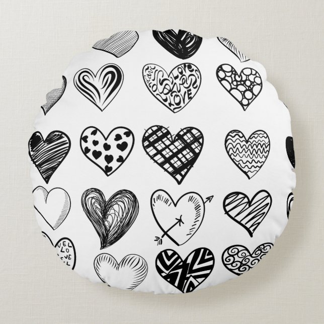 Coussins Ronds Dessin adorable de Black Heart Scribble (Devant)