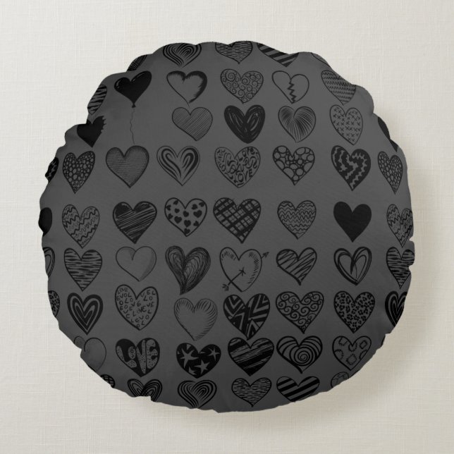 Coussins Ronds Dessin adorable de Black Heart Scribble (Devant)