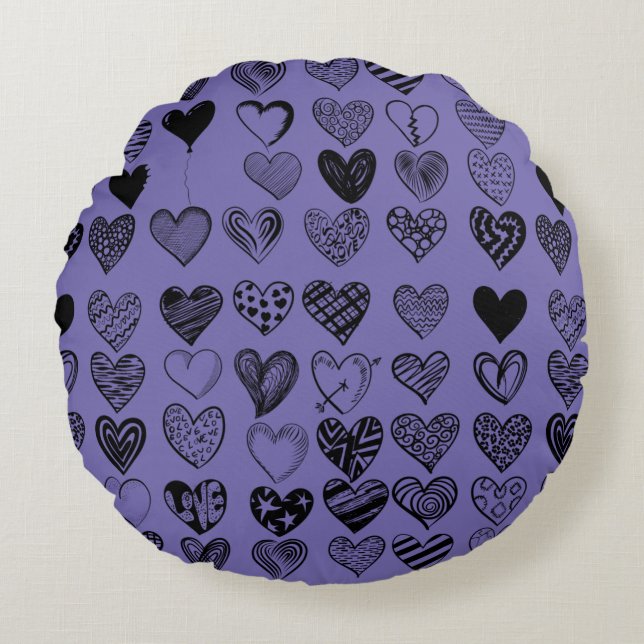 Coussins Ronds Dessin adorable de Black Heart Scribble (Devant)
